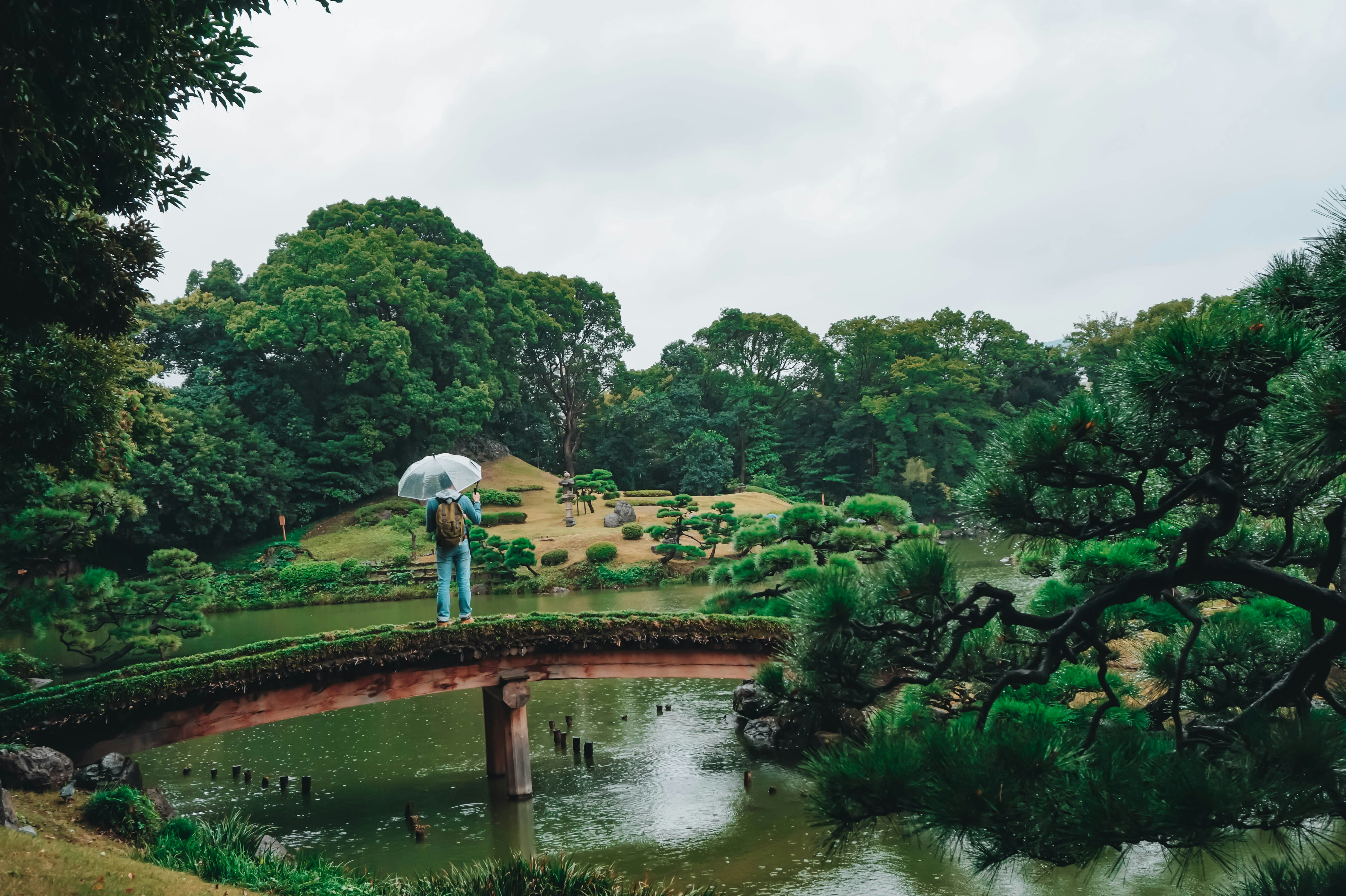 Person Walking on a Small Bridge